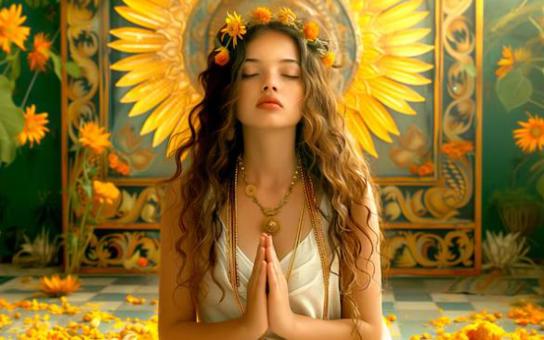 Spiritueel medium en paragnost tijdens consult met kaarten, straalt rust, intu&#239;tie en verbinding uit in een warme, serene setting.